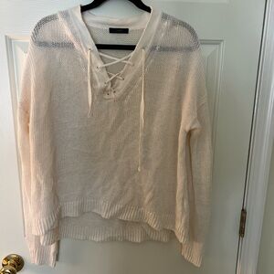 J. Crew Cream V-Neck Lace-Up Sweater